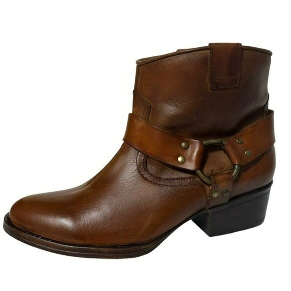 NEW Diego di Lucca Brown Leather Short Harness Western Boots Women's Size 9EE - Picture 1 of 13